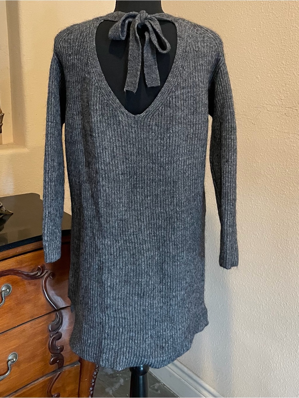 J. Crew Open Back Gray Ribbed Sweater Dress